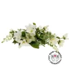 Greenery and white flower centerpiece, 6 x 21″