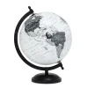 Grey and white earth globe on a black stand, 8"