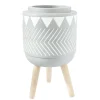 Grey and white patterned standing planter, 20 x 11"