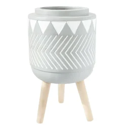 Grey and white patterned standing planter, 20 x 11"