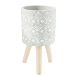 Grey patterned standing planter, 16 x 8,5"