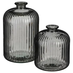 Grey ribbed recycled glass flower vase