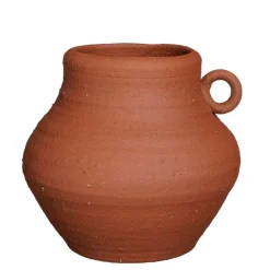Handmade terracotta vase with handle, 11 x 12"