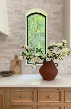 Handmade terracotta vase with handle, 11 x 12"