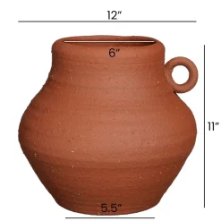 Handmade terracotta vase with handle, 11 x 12