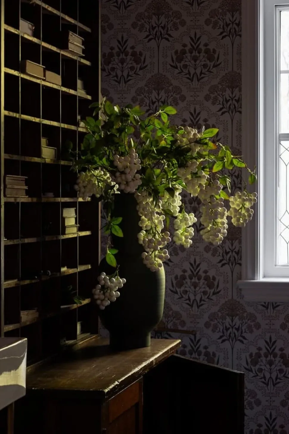 Hanging foliage with white berries, 40"