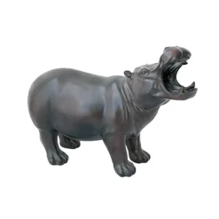 Hippopothame en résine, fini bronze 9″