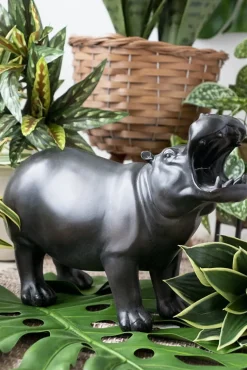 Hippopothame en résine, fini bronze 9″