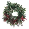 Holly Christmas wreath of pinecones and berries, 21 x 6"