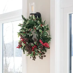 Holly Christmas wreath of pinecones and berries, 21 x 6"