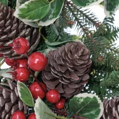 Holly Christmas wreath of pinecones and berries, 21 x 6
