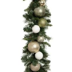Illuminated Christmas garland, chic ornaments, 11 x 108"