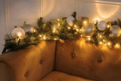 Illuminated Christmas garland, chic ornaments, 11 x 108