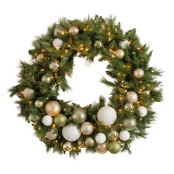 Illuminated Christmas wreath, chic ornaments, 30 x 30"