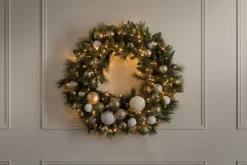 Illuminated Christmas wreath, chic ornaments, 30 x 30"
