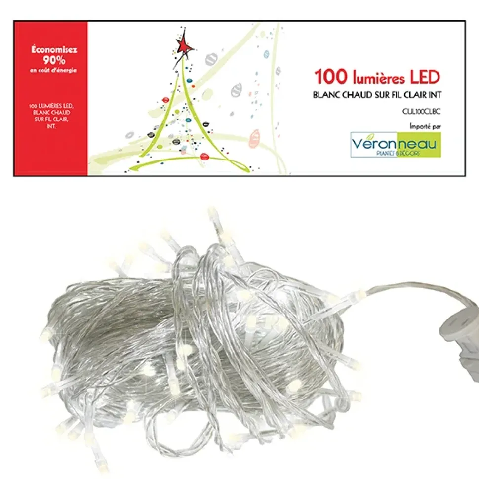 Indoor 100 LED string light, clear wire, warm white, 52,5′