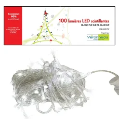 Indoor 100 Twinkle LED string, pure white, clear wire, 52.5′