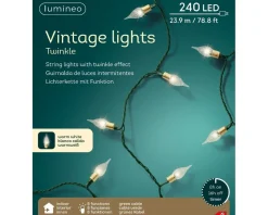 Indoor twinkling vintage 240 LEDs, warm white, green wire, 78′