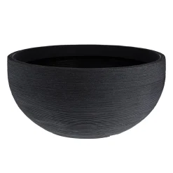 Jardinière basse en plastique nervuré noir, 11 x 23″