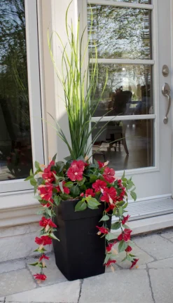 Jardinière extérieure d’hibiscus rouge artificiel, 50″