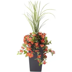 Jardinière extérieure d’hibiscus orange artificiel, 55″