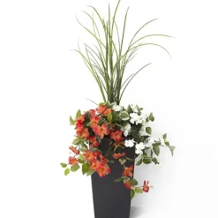 Jardinière extérieure d’hibiscus orange et blanc artificiel, 55″