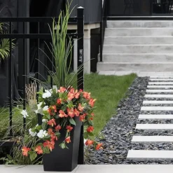 Jardinière extérieure d’hibiscus orange et blanc artificiel, 55″