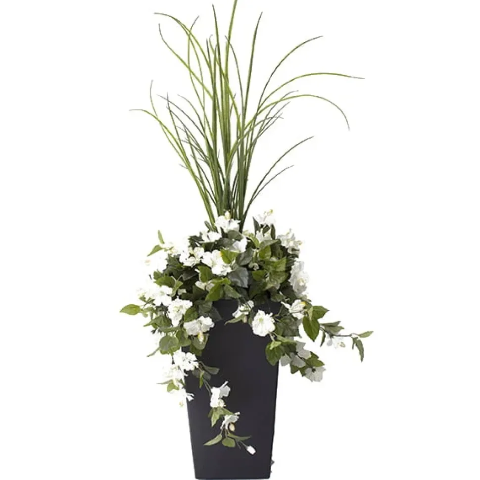 Jardinière extérieure d’hibiscus blanc artificiel, 55″