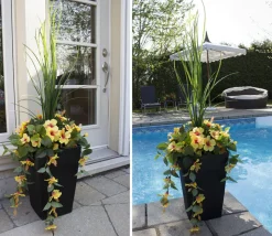 Jardinière extérieure d’hibiscus jaune et blanc artificiel, 55″