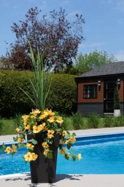 Jardinière extérieure d’hibiscus jaune artificiel, 50″