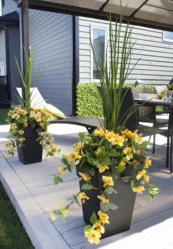 Jardinière extérieure d’hibiscus jaune artificiel, 50″