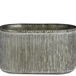 Jardinière grise métallique striée, 14 x 23″