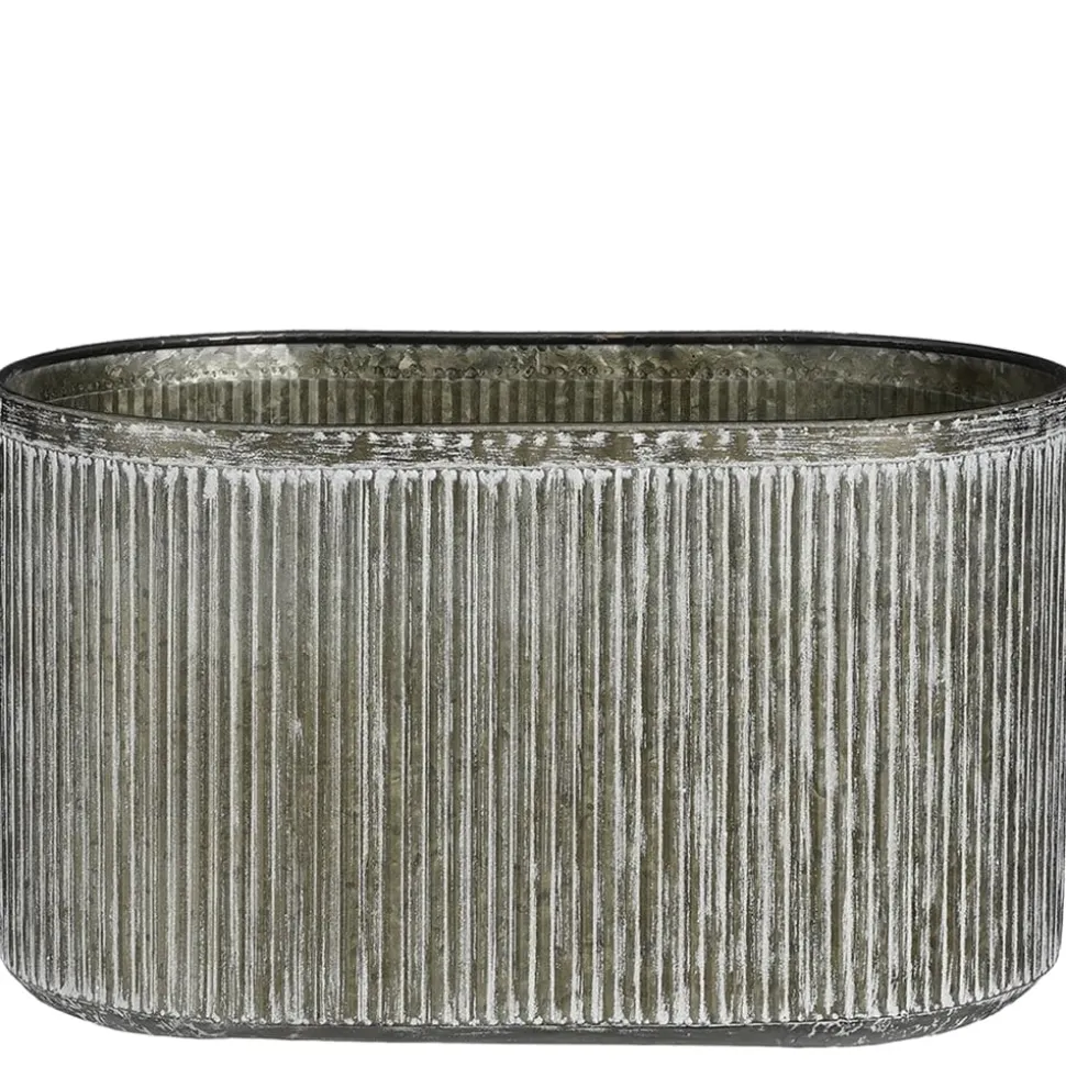 Jardinière grise métallique striée, 14 x 23″