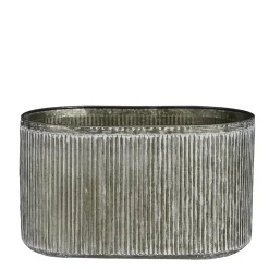 Jardinière grise métallique striée, 12 x 21″
