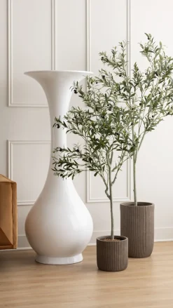 Large white glossy fiberglass vase