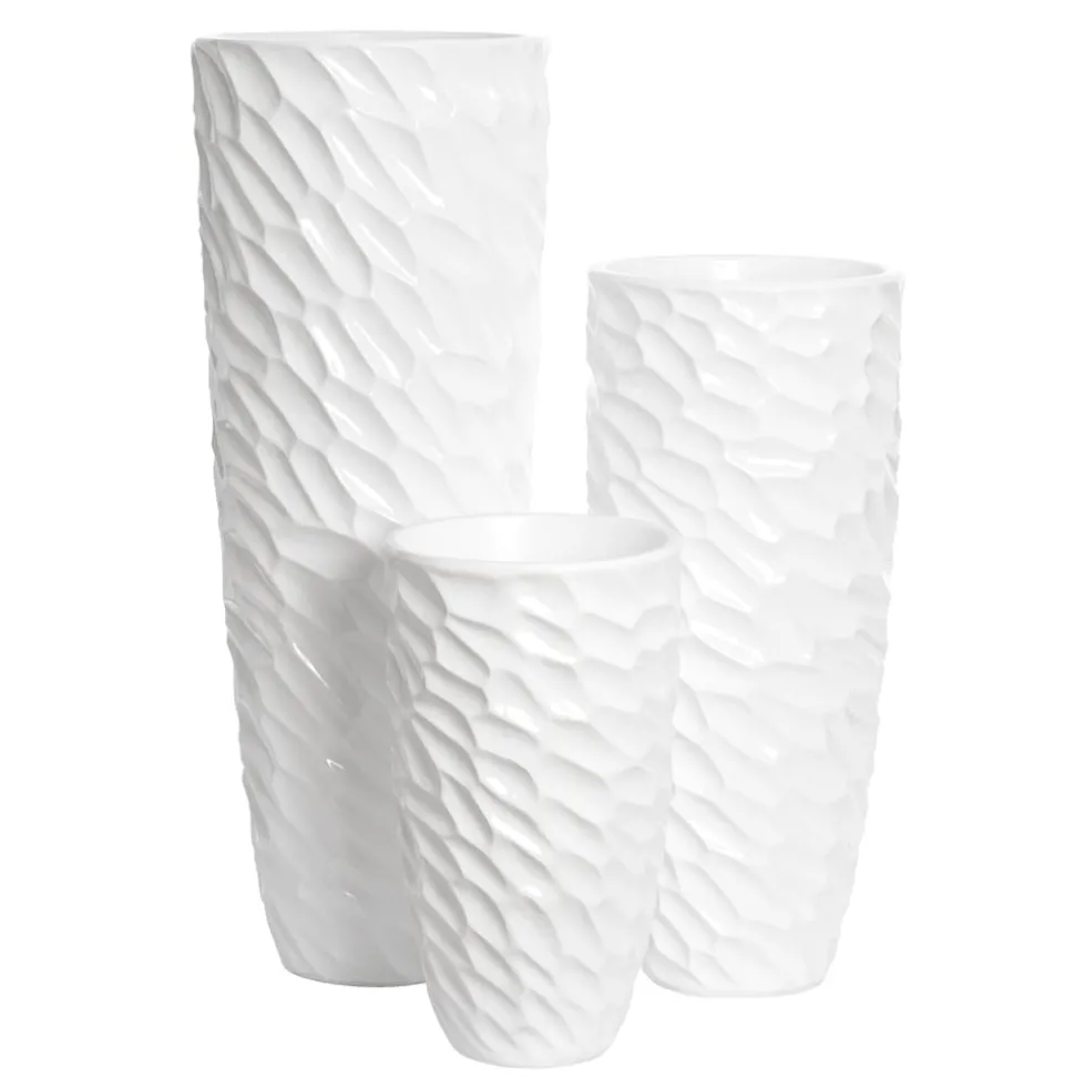 Large white relief fiberglass planter