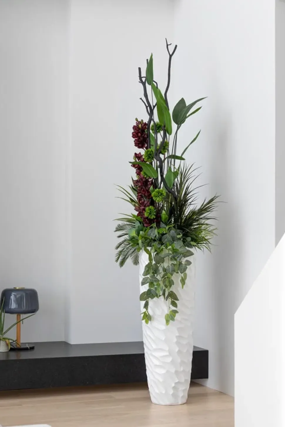 Large white relief fiberglass planter