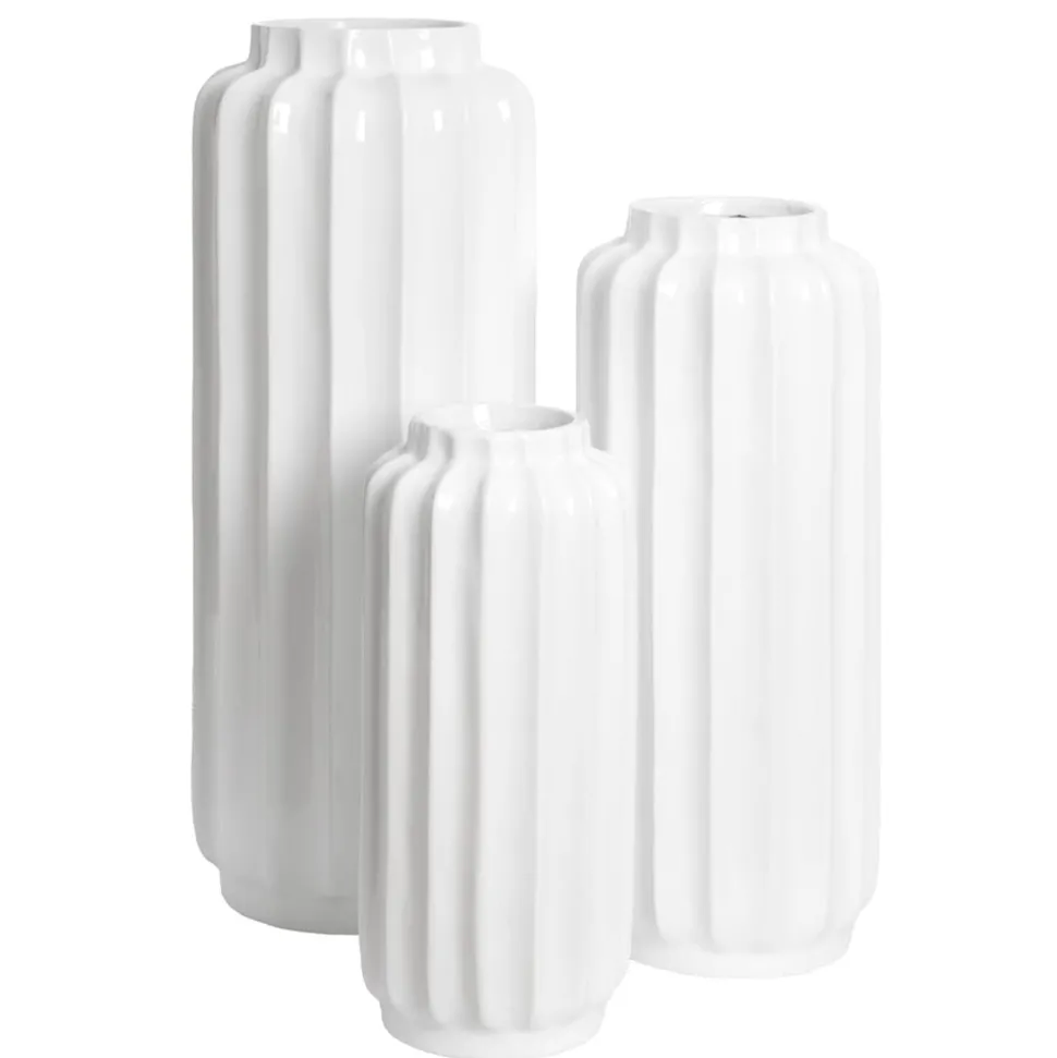 Large white ribbed fiberglass planter