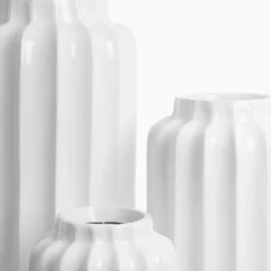 Large white ribbed fiberglass planter