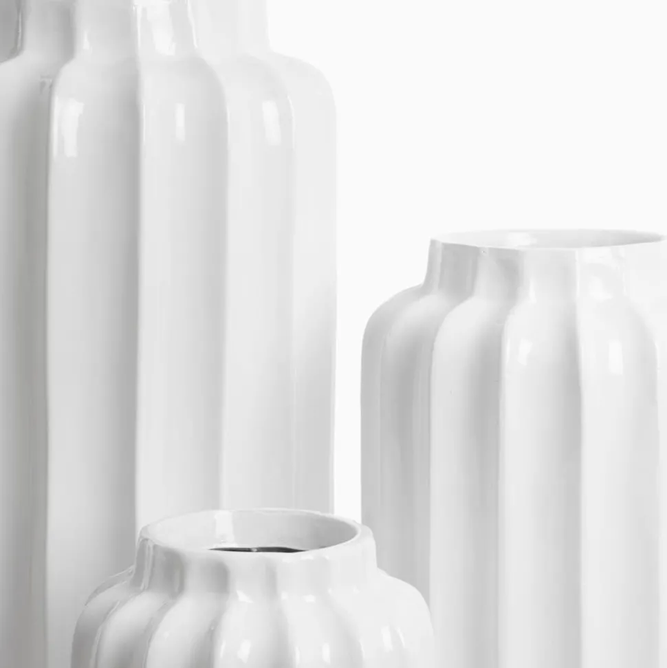 Large white ribbed fiberglass planter