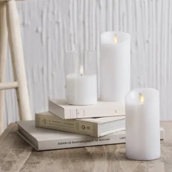 LED candle in glass vase, 5 x 3″