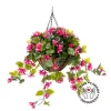 Light pink azalea outdoor hanging flower basket, 24 x 22″