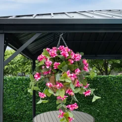 Light pink azalea outdoor hanging flower basket, 24 x 22″