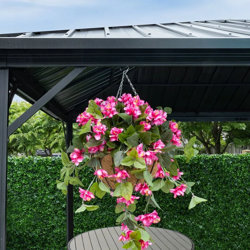 Light pink azalea outdoor hanging flower basket, 24 x 22″