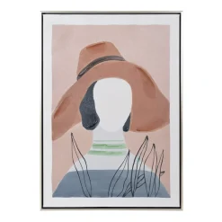 Line art woman with hat minimalist canvas, 27,5 x 20″