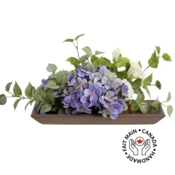 Lisianthus and purple hydrangea centerpiece