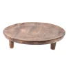 Mango wood round plate on a stand, 12"