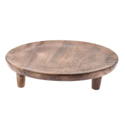 Mango wood round plate on a stand, 12"