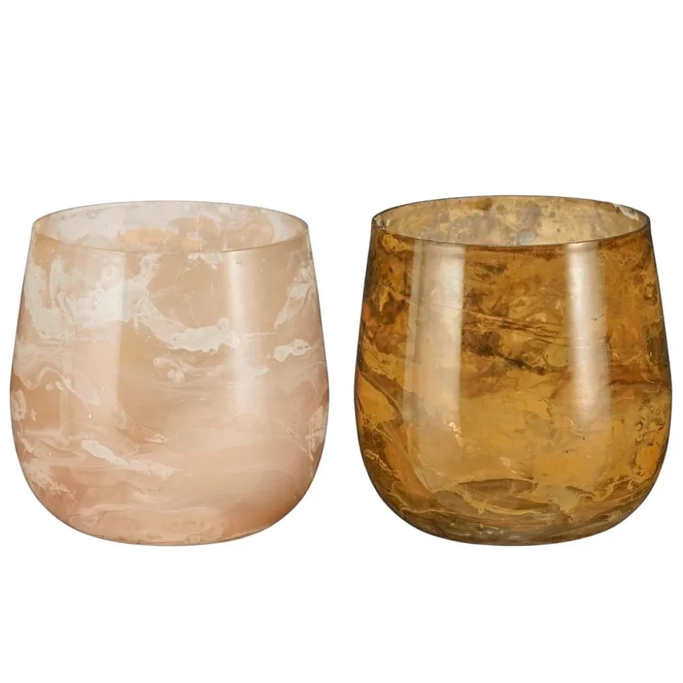 Marbled finish glass tealight holder, 4 x 4"