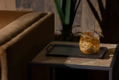 Marbled finish glass tealight holder, 4 x 4"